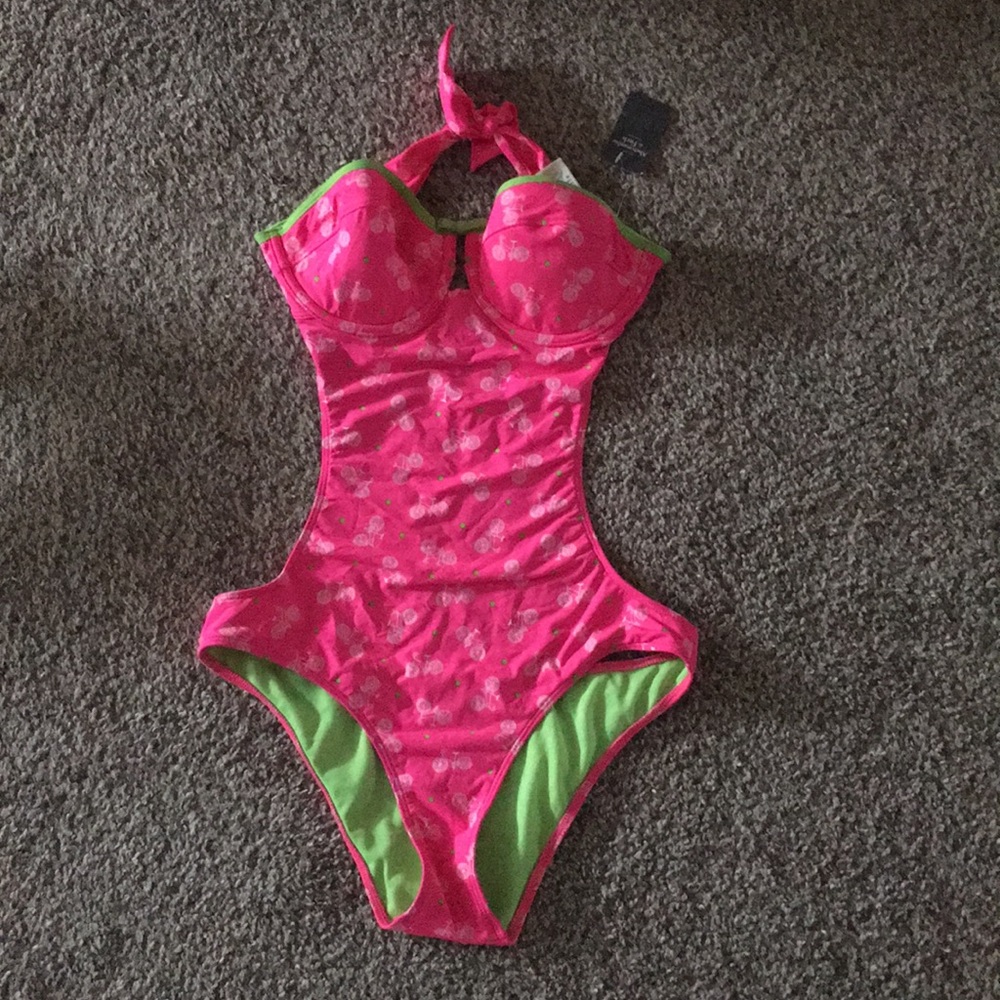 NWT Abercrombie pink  bicycle pattern monokini